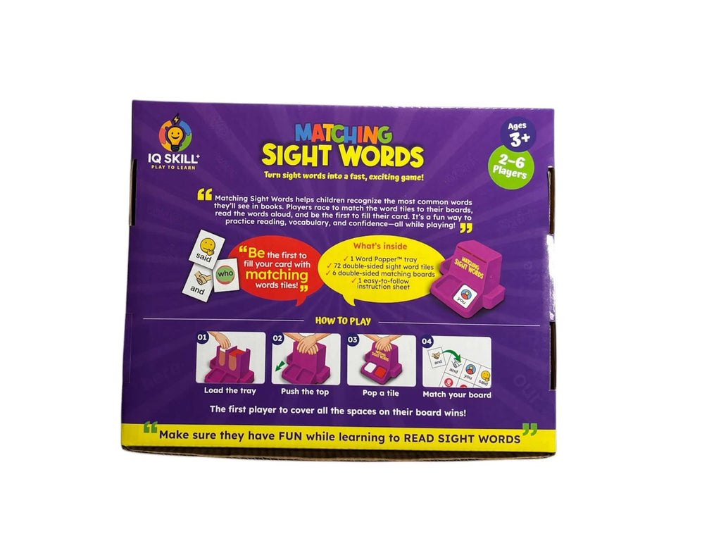 Sight Words Matching Game for Kids with instructions and components for fun early reading practice.