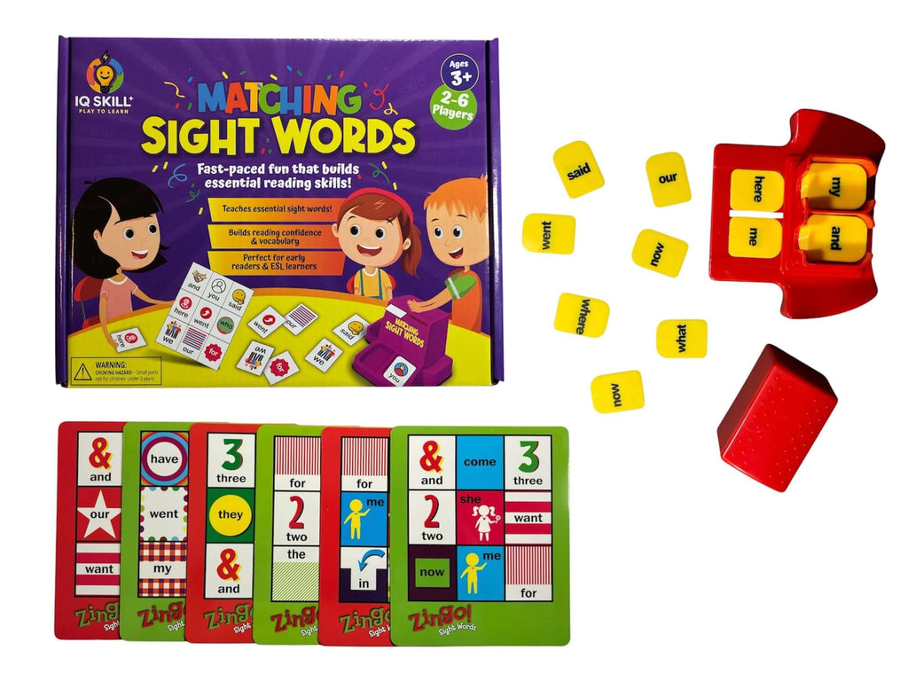 Sight words matching game for kids, an engaging learning activity with cards and tiles for early reading practice.