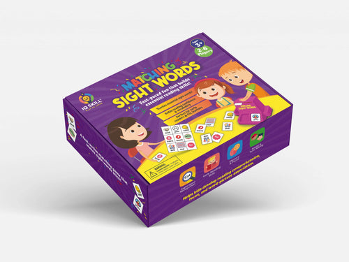 Sight words matching game for kids packaging showcasing colorful design and characters for fun learning.